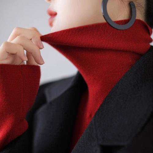 红色高领羊绒毛衣女秋冬2023新款针织衫堆堆领洋气上衣内搭打底衫